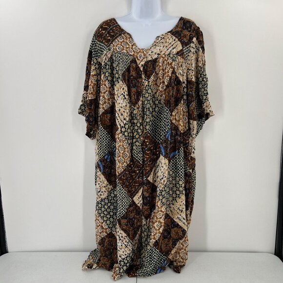 Go Softly Patio Woman Dress 3X Patchwork Rayon Muumuu Caftan FLAWED Read Desc - Picture 1 of 16